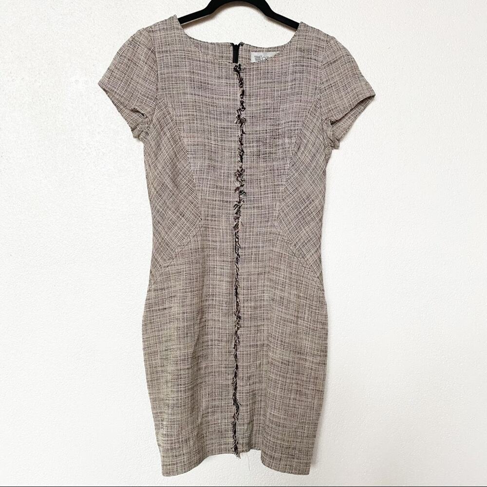 Worth Tweed Pattern Short Sleeve Linen Blend Career Dress Size 6